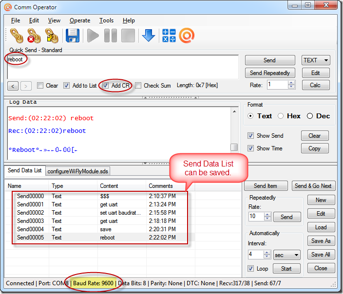 Comm Operator - Chang WiFly Module Baud Rate