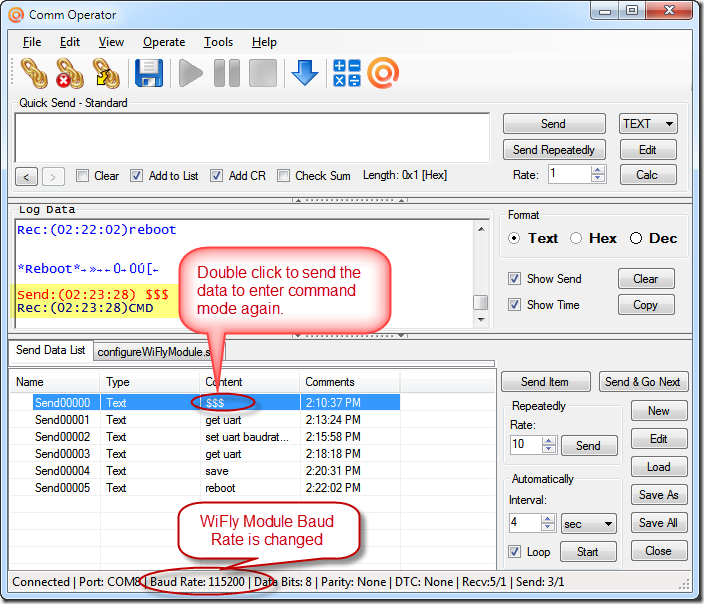 Comm Operator - Chang WiFly Module Baud Rate