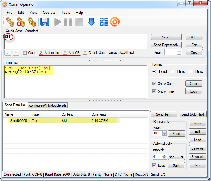 Comm Operator - Chang WiFly Module Baud Rate