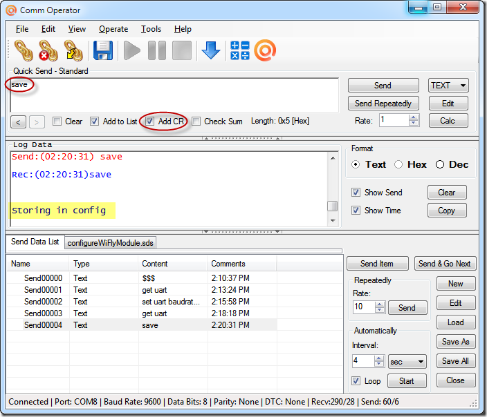 Comm Operator - Chang WiFly Module Baud Rate