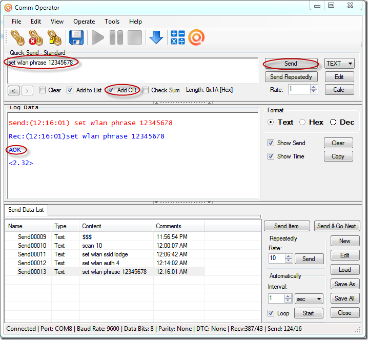 Configure WiFly GSX/EZX Module with Comm Operator