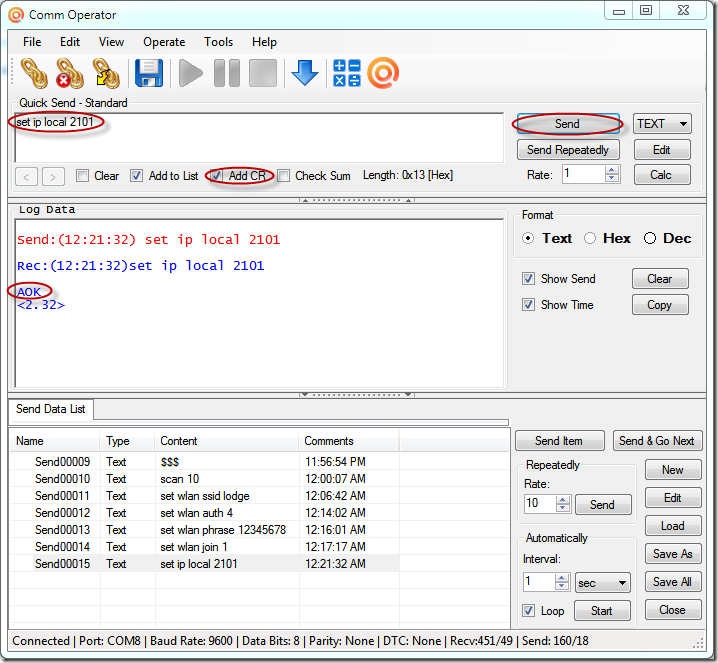 Configure WiFly GSX/EZX Module with Comm Operator