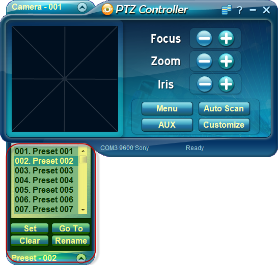 PTZ Controller -Preset Position