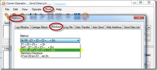 Comm Operator - select checksum method