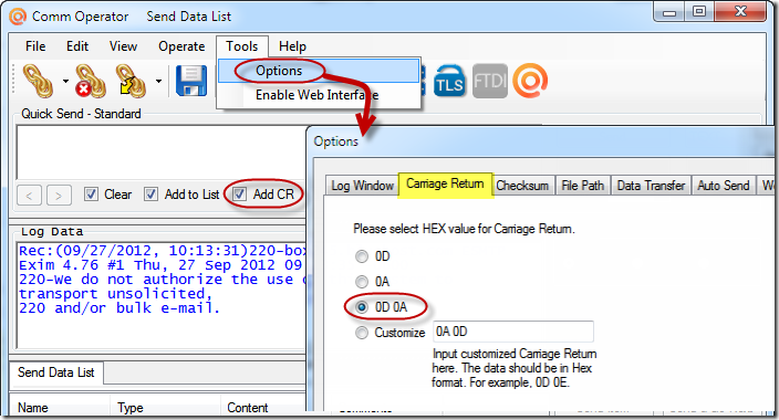 Comm Operator - Select Carriage Return