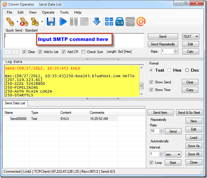 Comm Operator - Input SMTP Command