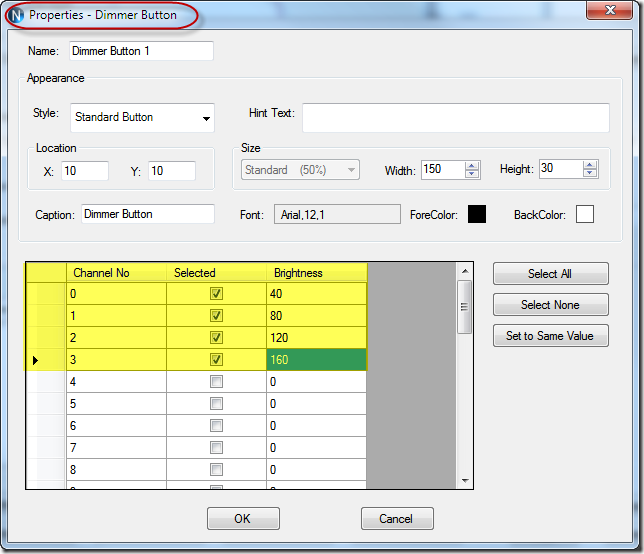 Dimmer Button Properties