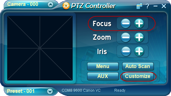 PTZ Controller - Focus Control buttons