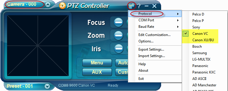 Control Canon PTZ Camera