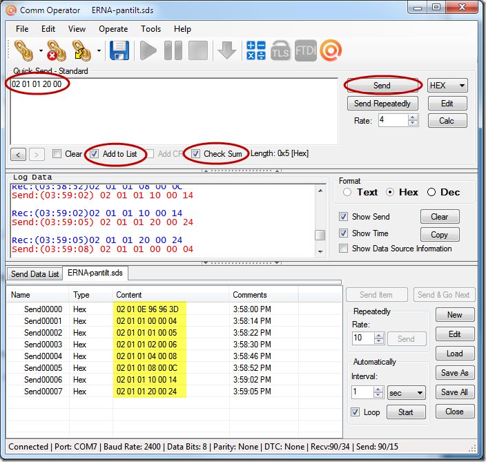 Comm Operator - Test ERNA Protocol