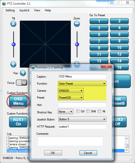 OSD Menu Eminent EM6029 Camera