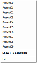 PTZ Controller Pop-up Menu