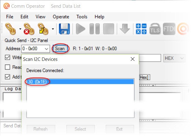 Comm Operator - Scan HMC5833 I2C Device