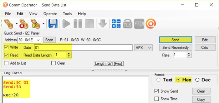 Comm Operator - Test I2C Device HMC5883