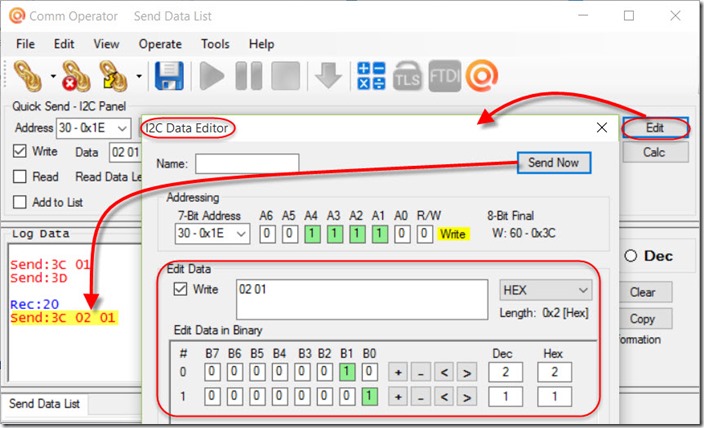 Comm Operator - I2C Data Editor for HMC5883