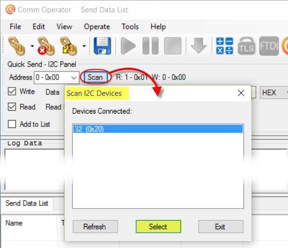 Comm Operator - Scan I2C Devices