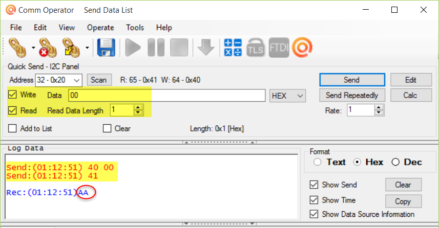 Comm Operator - Test I2C Device MCP23008