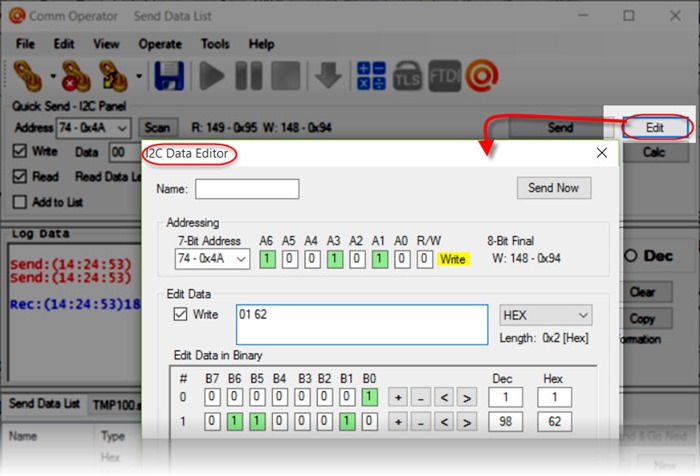 I2C Data Editor for TMP100