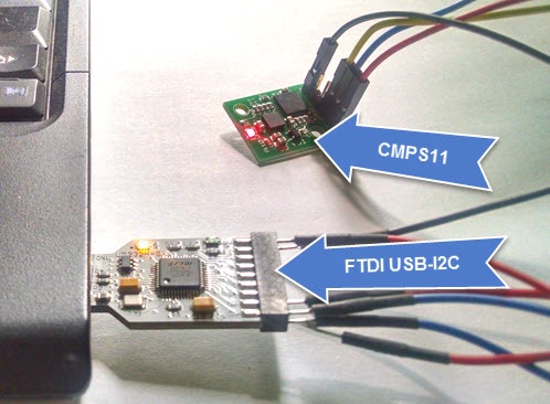 Connect  CMPS11 with Computer by FTDI USB-I2C Bridge