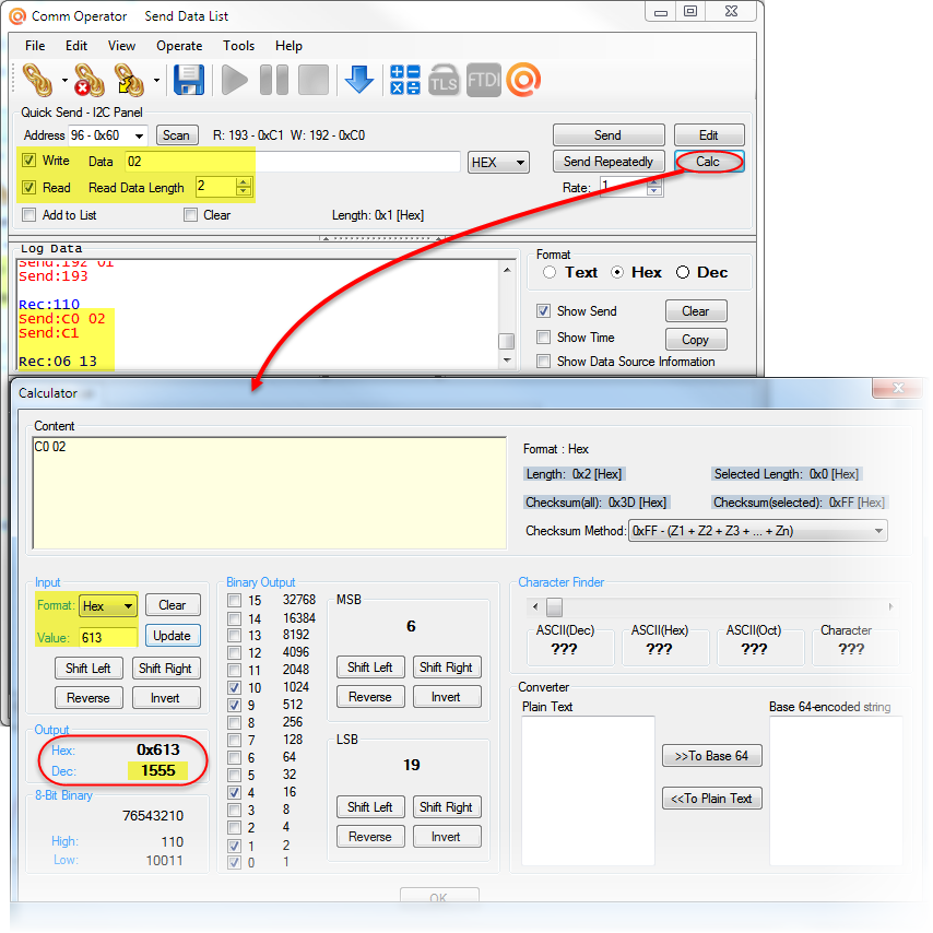 Test CMPS11 with Comm Operator - Read Compass Bearing 16-bit