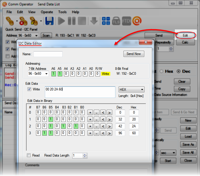 Comm Operator - I2C Data Editor