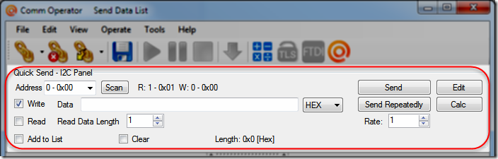 Comm Operator - Quick Send - I2C Panel