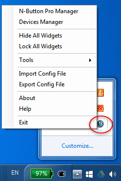 Right-click N-Button Icon on Status Bar