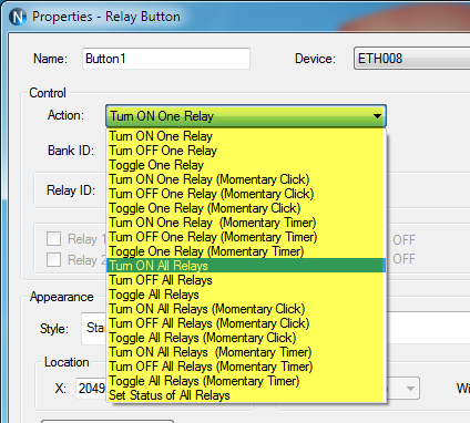 Relay Button - Action Options
