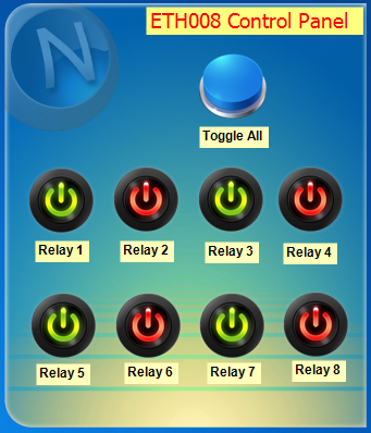 ETH008 Ethernet Relay Board Control Panel - Created with N-Button Pro