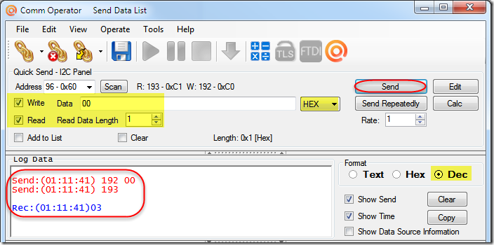 Test CMPS11 with Comm Operator