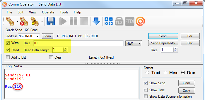 Test CMPS11 with Comm Operator - Read Compass Bearing