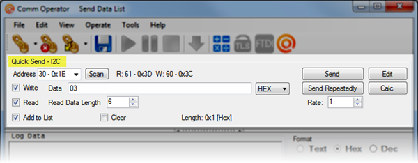 Comm Operator - Quick Send I2C Panel