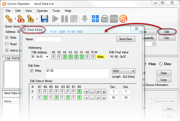 Comm Operator - I2C Data Editor