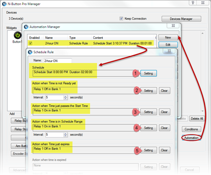 Light Control with N-Button Automation Schedule Rule