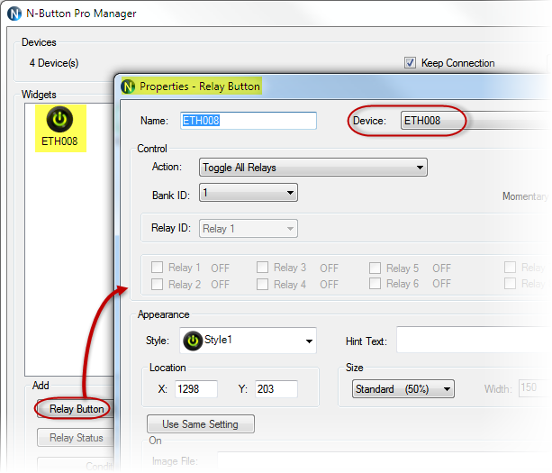 N-Button Properties -Relay Button