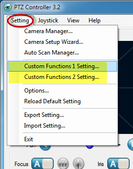 PTZ Controller - Custom Funtions Setting