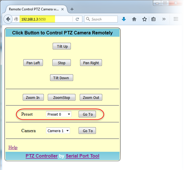 PTZ Controller - HTTP Request - Preset