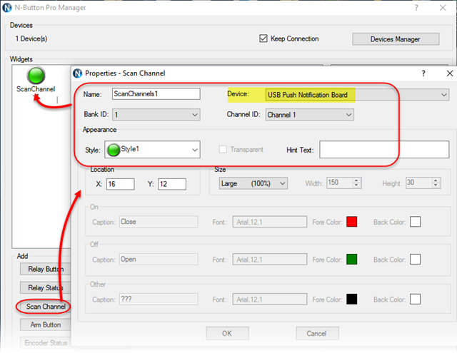 Set Scan Channel for USB Push Notification Board