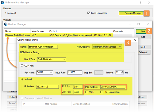 Add Ethernet Push Notificatoin Board to N-Button Device Manager