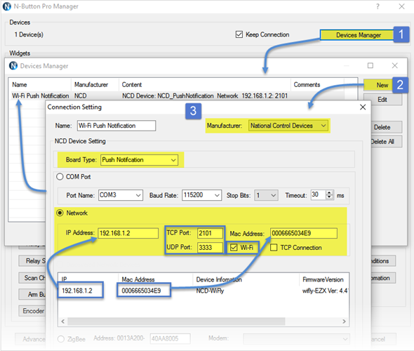 Add Wi-Fi Push Notification Board to N-Button Device Manager