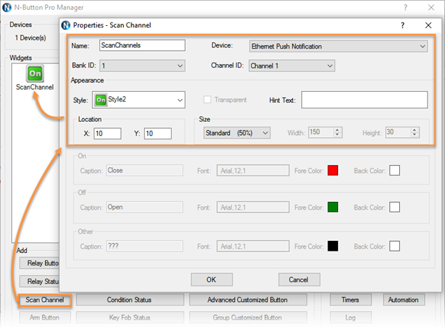 Set Scan Channel for Ethernet push notification board