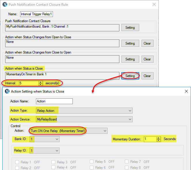 N-Button Automation Rule Setting Interval Turn On Relay