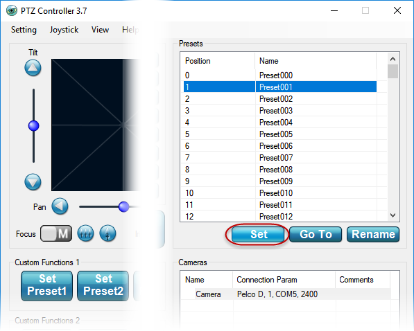 PTZ Controller - Set Presets