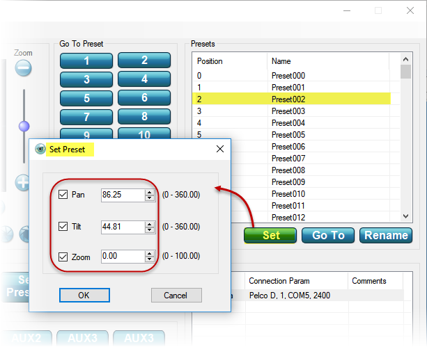 PTZ Controller - Set Absolute Position for Preset