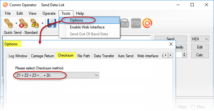 Comm Operator - Options - Checksum