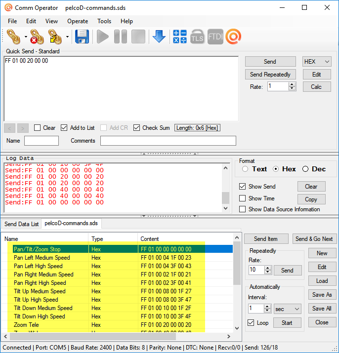 Comm Operator - Send Data List