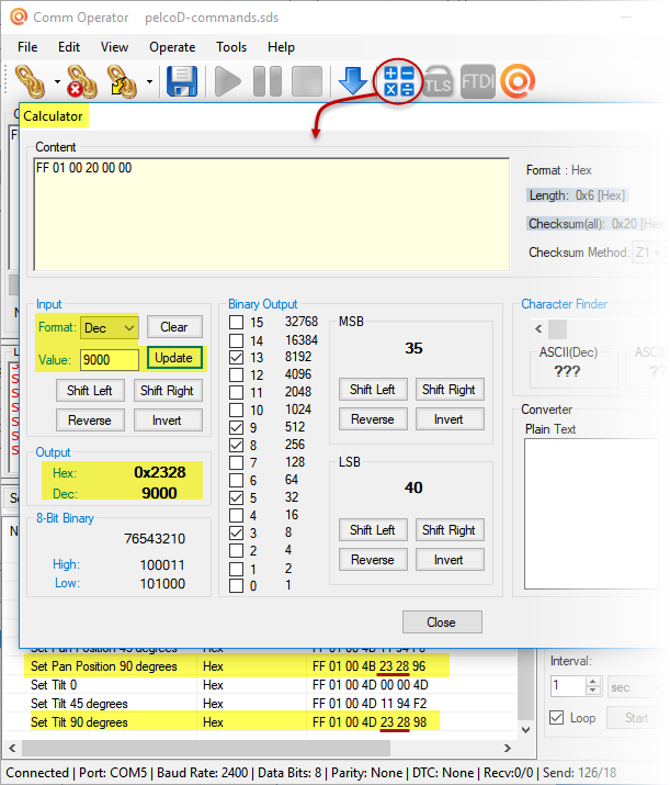 Comm Operator - Calculator - Decimal to Hexadecimal