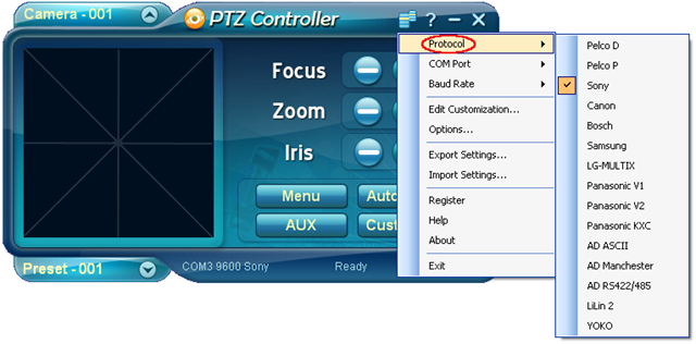 Basic setting. PTZ программа управления. PTZ протокол. Программа для управления PTZ Sony. Окно управления PTZ камеры.