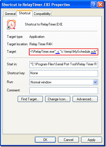 Relay Timer R4X - Command Line - Properties