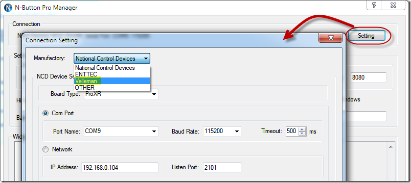 N-Button Pro Manger - Connect with Velleman Device